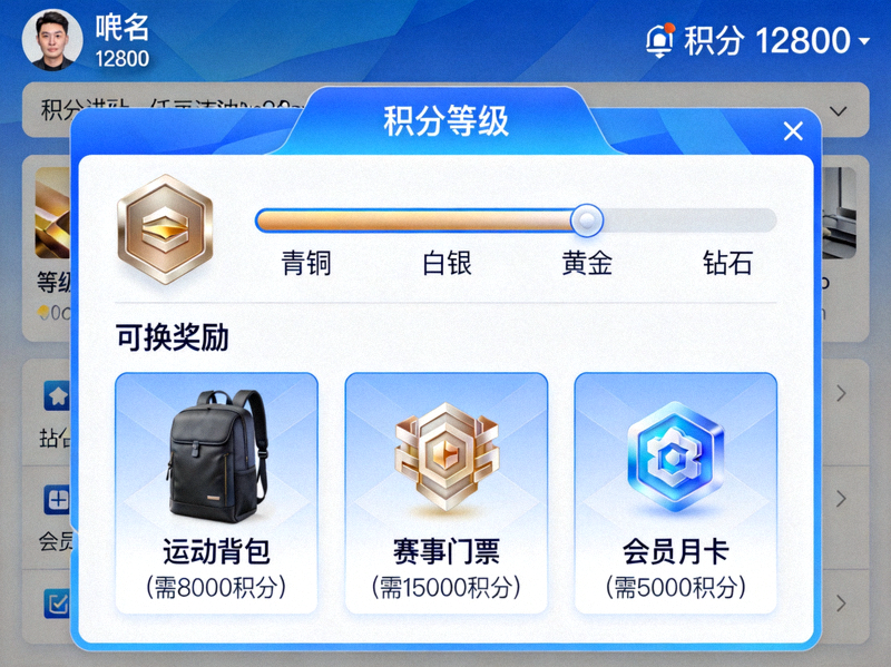 爱游戏体育AYX用户忠诚度计划个人中心界面展示 - 积分等级与可兑换奖励预览